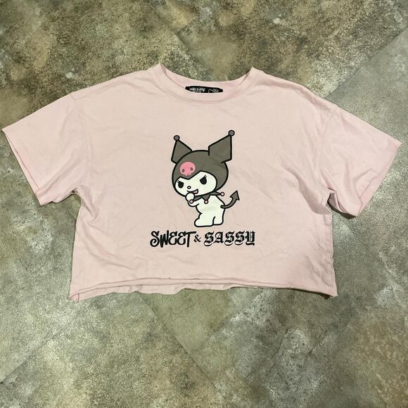 forever 21 kuromi short sleeve pink crop top tee size medium - Picture 1 of 5